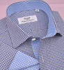 B2B Shirts - Small Mini Navy Blue Gingham Check Formal Business Dress Shirt with Light Checkered Inner-Lining - Business to Business