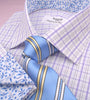 B2B Shirts - Pink Black Checkered Stripes Formal Business Dress Shirt Dandelion Floral Fashion - Business to Business