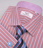 B2B Shirts - Brown Blue Formal Business Dress Shirt with Pink Gingham Checkers - Business to Business