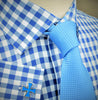 B2B Shirts - Big Blue Gingham Check Formal Business Dress Shirt Designer Checkered Inner Lining - Business to Business