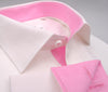 B2B Shirts - White Herringbone Formal Business Dress Shirt with Pink Poplin Inner-Lining - Business to Business
