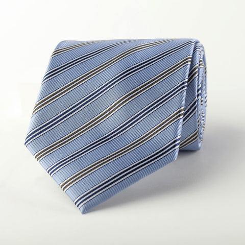 Light Blue Business Diagonal Striped Italian Style Wide Tie