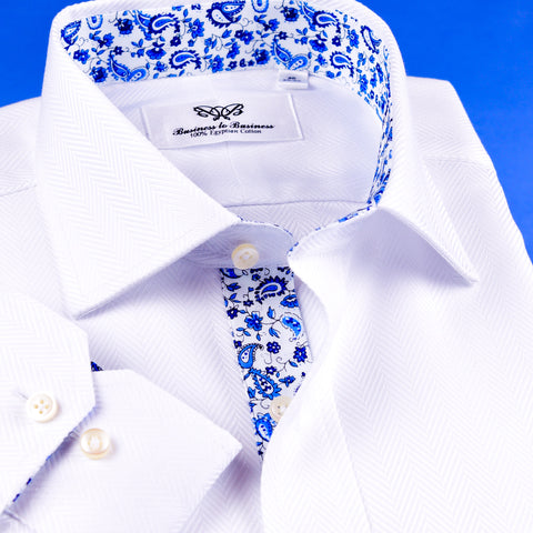 White Herringbone Twill With Inner Lining Formal Business Dress Luxury Fashion