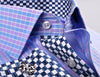 B2B Shirts - B2B Purple Blue Designer Checkered Formal Business Dress Shirt w Money Inner Lining - Business to Business