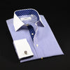 Blue Striped Dress Shirt White Collar in Formal Business French Cuff