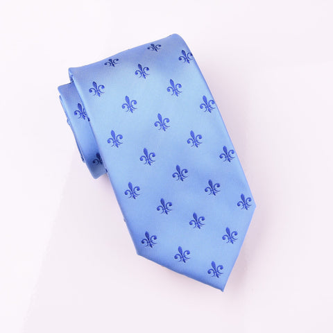 Blue Patterned Woven Tie with Blue Fleur-De-Lis Floral Luxury Fashion 8cm