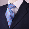 B2B Shirts - Blue Patterned 8cm Woven Tie with Red Fleur-De-Lis Floral Luxury Fashion - Business to Business
