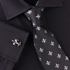 White Fleur-De-Lis Black Italian Designer Luxury Regular Tie 8cm