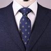 Yellow Fleur-De-Lis Crest Navy Blue Designer Regular Tie 8cm