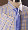 B2B Shirts - Yellow Blue Herringbone Checkered Striped Formal Business Dress Shirt Luxury Twill Design - Business to Business