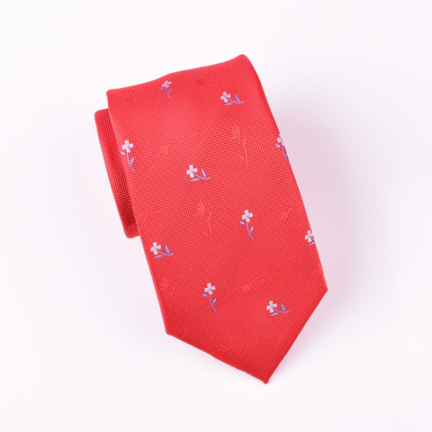B2B Shirts - Red Roses & Daisies Floral Designer Luxury Modern Woven Tie 3" - Business to Business