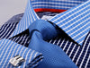 B2B Shirts - Navy Blue Gingham Check Formal Business Dress Shirt Light Contrast Cuff Fashion - Business to Business