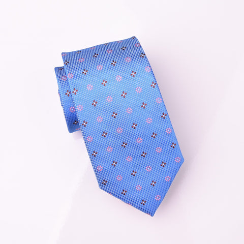B2B Shirts - Pink & Maroon Floral Blue Neat Geometric Modern Tie 3" - Business to Business