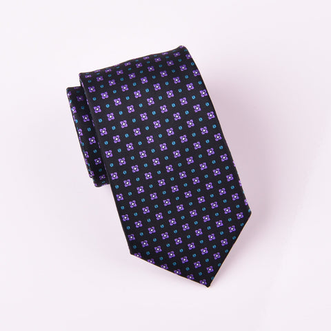 B2B Shirts - Purple Floral Teal Coffee Bean Studs Black Modern Tie 3" - Business to Business