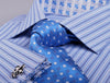 B2B Shirts - Double Blue Striped Formal Business Dress Shirt Fleur-De-Lis Floral French Cuff Fashion - Business to Business