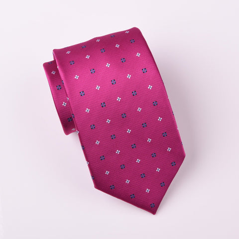 B2B Shirts - Blue Contrast Inverted Daisy Floral Magenta Red Woven Tie - Business to Business