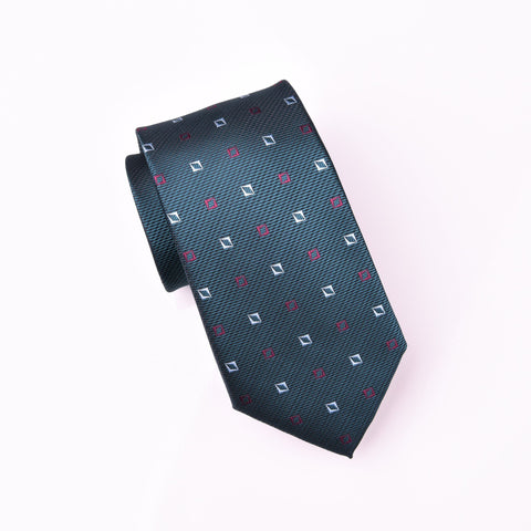 B2B Shirts - Magenta Inverted Diamonds Geometric Teal Green Woven Tie 3" - Business to Business