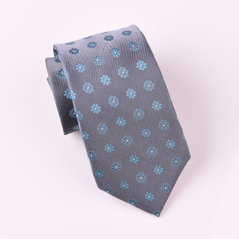 B2B Shirts - Blue Turquoise Daisies Floral Grey Snakeskin Neat Pattern Tie 3" - Business to Business