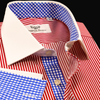 Red Striped Contrast Formal Business Dress Shirt Wrinkle Free Plaids & Checks French in Double Cuffs