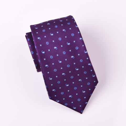 B2B Shirts - Tri Blue Pattern Paisley Floral Diamond Studs Purple Designer Tie 3" - Business to Business