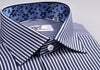 B2B Shirts - Neon Blue Navy Herringbone Stripes Formal Business Dress Shirt with Floral Inner-Lining - Business to Business