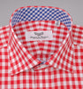 B2B Shirts - Large Red Gingham Check Formal Business Dress Shirt Blue Contrast Fashion - Business to Business