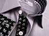 B2B Shirts - Grey Herringbone Formal Business Dress Shirt with Black and White Fleur-De-Lis Inner-Lining - Business to Business