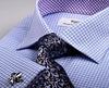 B2B Shirts - Blue Gingham Check Formal Business Dress Shirt Purple Diagonal Fashion - Business to Business