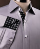 B2B Shirts - Grey Herringbone Formal Business Dress Shirt with Black and White Fleur-De-Lis Inner-Lining - Business to Business