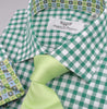 B2B Shirts - Large Green Gingham Check Formal Business Dress Shirt Blue Puzzle Designer Fashion - Business to Business