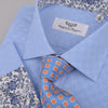 B2B Shirts - Blue Retro Pinwheel Checkered Mini Gingham Checkered Formal Business Dress Shirt with Luxury Floral - Business to Business