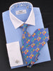 B2B Shirts - Light Blue Luxury Herringbone White Collar White Cuff Formal Business Dress Shirt with Paisleys - Business to Business
