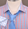 B2B Shirts - Red Blue Gingham Striped Checkers Formal Business Dress Shirt Fleur-De-Lis Fashion - Business to Business
