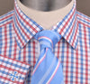 B2B Shirts - Red Blue Gingham Striped Checkers Formal Business Dress Shirt Fleur-De-Lis Fashion - Business to Business