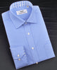 Classic Blue Designer Gingham Checkers Formal Business Dress Shirt in Luxury Floral Fashion