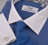 B2B Shirts - Blue Formal Business Dress Shirt Rich Contrast French Boss Cuff Baroque Apparel - Business to Business