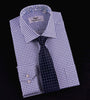 Blue Plaids & Checks Twill Formal Business Dress Shirt Paisley B2B Spread Collar in Single Button Cuffs
