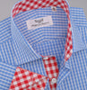 B2B Shirts - Blue Designer Gingham Check Formal Business Dress Shirt Red Checkered Fashion - Business to Business