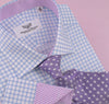 B2B Shirts - Thick Blue Plaid Checkered Formal Business Dress Shirt with Pink Gingham Designer Inner-Lining - Business to Business