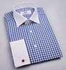 B2B Shirts - Blue Twill in Gingham Check Fashion Contrast Cuff Formal Business Dress Shirt White Collar Fashion - Business to Business