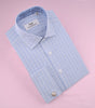 B2B Shirts - Blue Luxury Twill Striped Checkered Formal Business Dress Shirt Floral Inner-Lining - Business to Business