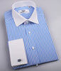 B2B Shirts - Blue Stripe Contrast Cuff Formal Business Dress Shirt White Collar Fashion - Business to Business