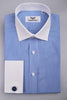 B2B Shirts - Mini Thin Blue Stripe Contrast Cuff Formal Business Dress Shirt White Collar Fashion - Business to Business