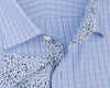 B2B Shirts - Blue Luxury Twill Striped Checkered Formal Business Dress Shirt Floral Inner-Lining - Business to Business
