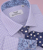 B2B Shirts - Lavender Soft Purple Gingham Checkered Formal Business Dress Shirt with Hawaiian Hibiscus - Business to Business
