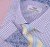 B2B Shirts - Lavender Soft Purple Gingham Checkered Formal Business Dress Shirt with Hawaiian Hibiscus - Business to Business®
