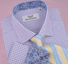 B2B Shirts - Lavender Soft Purple Gingham Checkered Formal Business Dress Shirt with Hawaiian Hibiscus - Business to Business