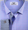 B2B Shirts - B2B Purple Blue Designer Checkered Formal Business Dress Shirt w Money Inner Lining - Business to Business