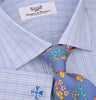 B2B Shirts - Blue Striped Checkered Formal Business Dress Shirt Hawaiian Hibiscus Floral Fashion - Business to Business