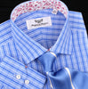 Blue Check Dress Shirt Button Cuff Regular Fit or Casual Short Sleeve Slim Fit